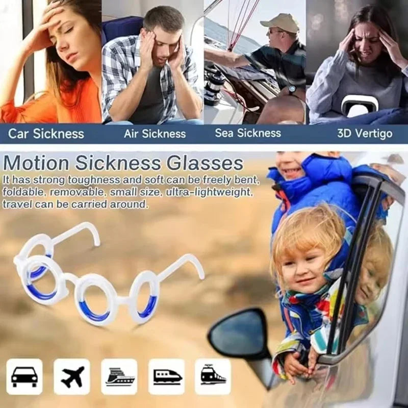 Portable Lensless Motion Sickness Glasses Lightweight Anti-Vertigo Eyewear with Liquid Ring for Travel Sea Sickness Relief