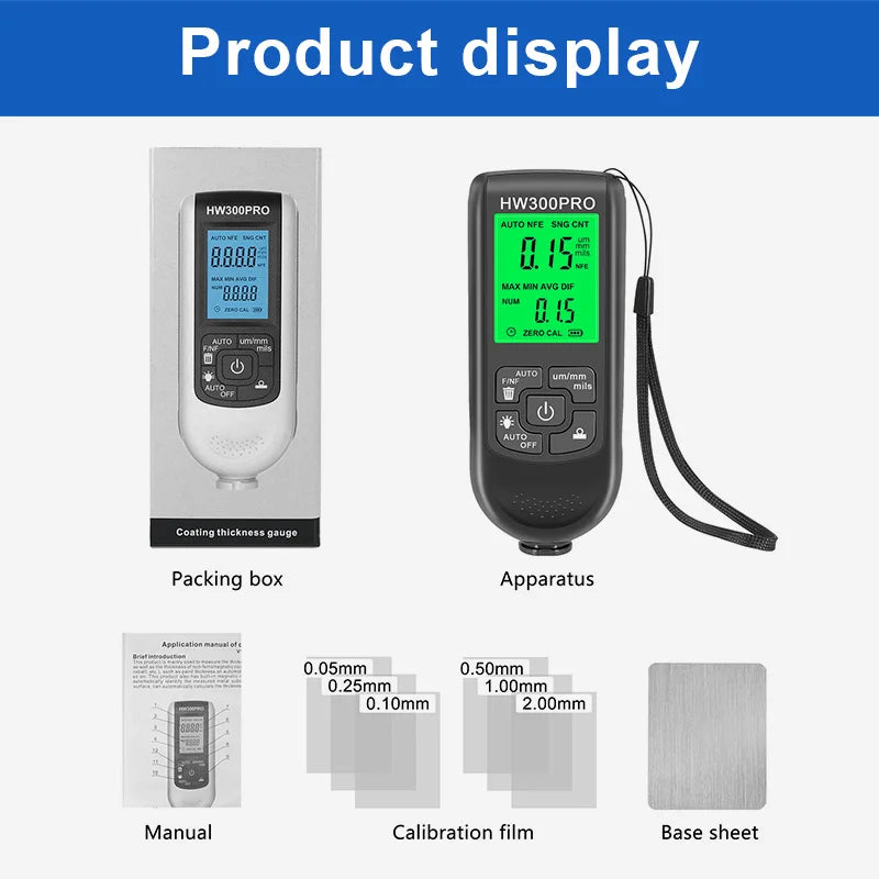 HW-300PRO Digital Car Coating Paint Thickness Gauge For Cars Paint Film Powder Thickness Gauge Tester Manual Paint Tool