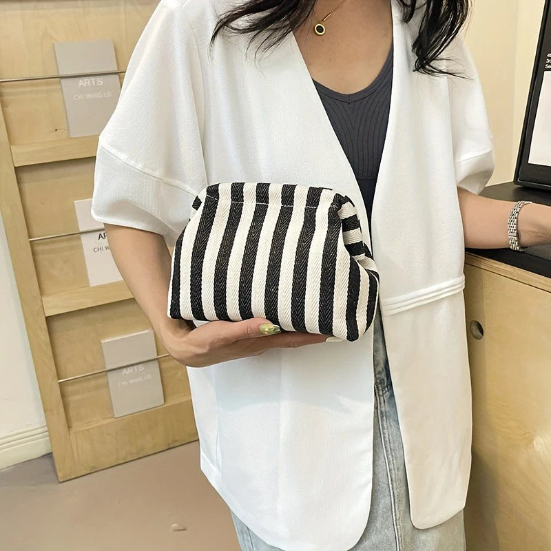 2025 New Knitted Striped Cloud Bag Clutch, Large-capacity Daily Versatile Color-blocking Clip Bag