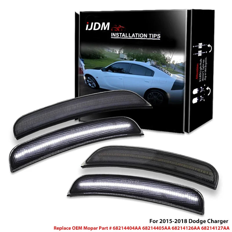iJDM For Dodge Charger Front/Rear Bumper Side Marker Light Turn Signal Lights/Driving Lights Replace OEM Sidemarker Lamps 15-22
