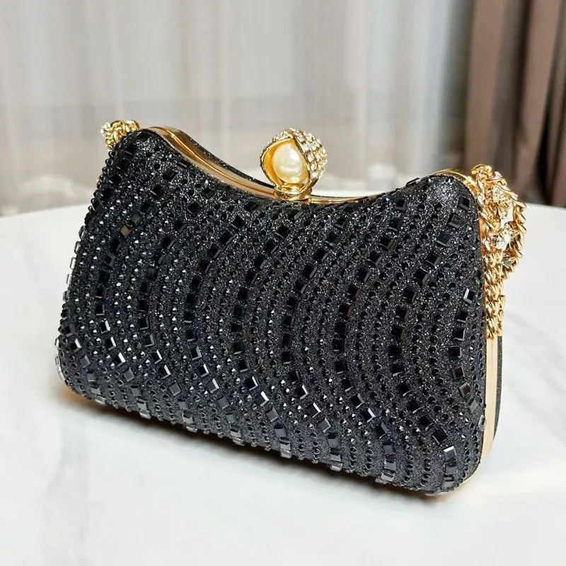 Fine Rhinestone Diamond Inlay Dinner Evening Bag Retro Luxury Gold Silver Blue Small Clutch for Women Wedding Party Shoulder Bag