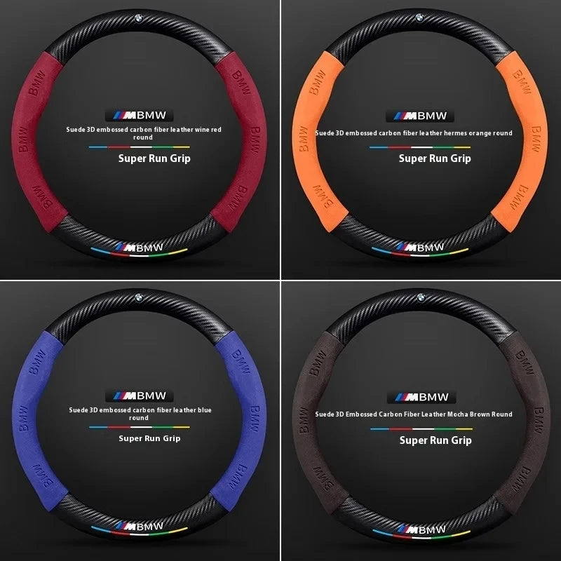 Car Carbon Fiber Suede Steering Wheel Cover For BMW M Power X3 X4 X5 X7 E36 E39 E46 E60 E65 E90 F10 F15 F20 F25 F30 G20 G30 G05