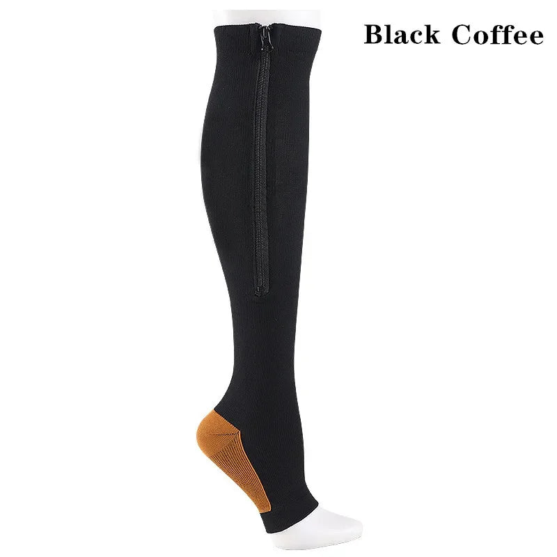 Zipper Compression Socks Men Women Knee Maternity High Socks Anti-Fatigue Stretchy Sox Outdoor Running Hiking Sports Socks