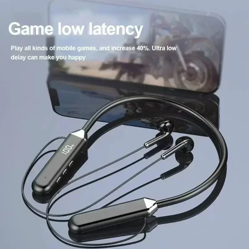 Wireless Neckband Earphones Bluetooth 5.3 Headphones Gaming Power Display Headset TWS Earbuds Sport Headset With Mic