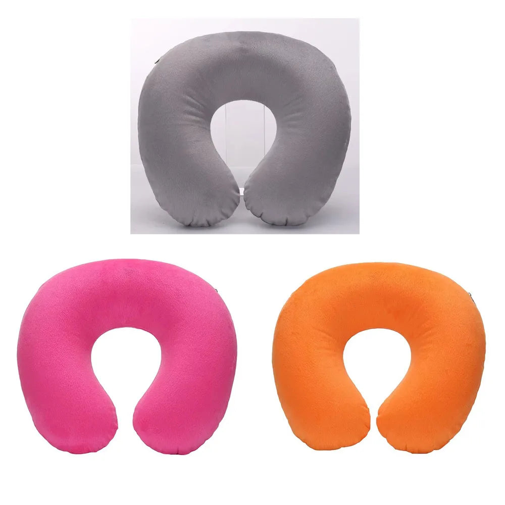 1/3/4Pcs Travel Pillow Car Air Flight Office Inflatable Neck Pillow Short Plush Cover PVC Support Headrest Soft Nursing Cushion