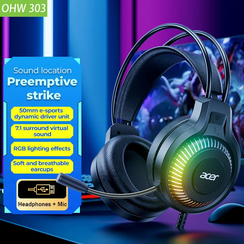 RGB Cool Lighting Wired Earphones Low Latency Headphones with Mic Breathable Comfortable Earbuds Surround Sound Effects for Game