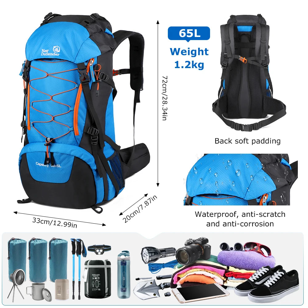 WESTTUNE Waterproof Climbing Backpack 65L Outdoor Sports Bag Big Capacity Travel Backpack Camping Hiking Backpack Trekking Bag