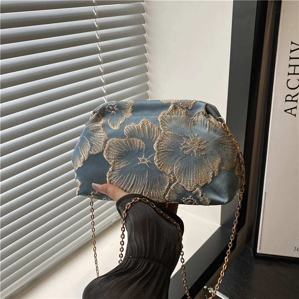 Retro New Chinese Style Textured Cheongsam Bag Women, Elegant China-inspired 2025 New Design with Chain Wristlet, Large Capacity