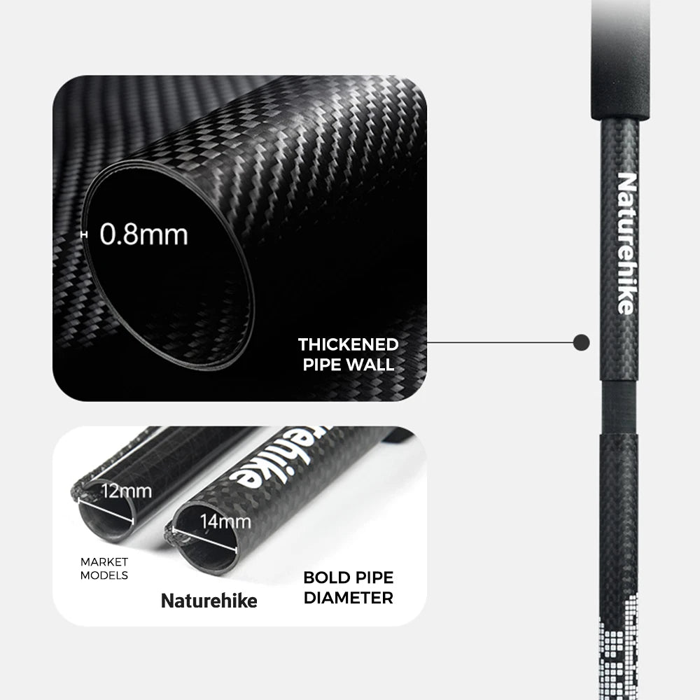 Naturehike 2026 New Carbon Fiber Hiking Poles Ultralight 97g Folding Backpack Trekking Sticks Thicken Travel Camping Poles