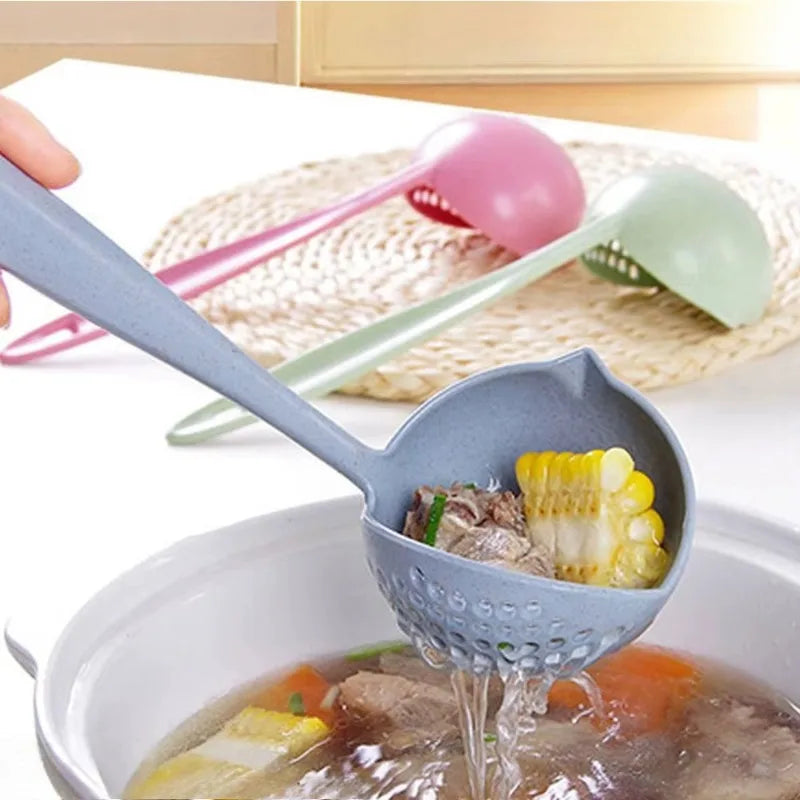 2-in-1 Soup Spoon, Long-handled Spoon Plastic Colander Filter Tableware Room Spoon Plastic Kitchen Accessories