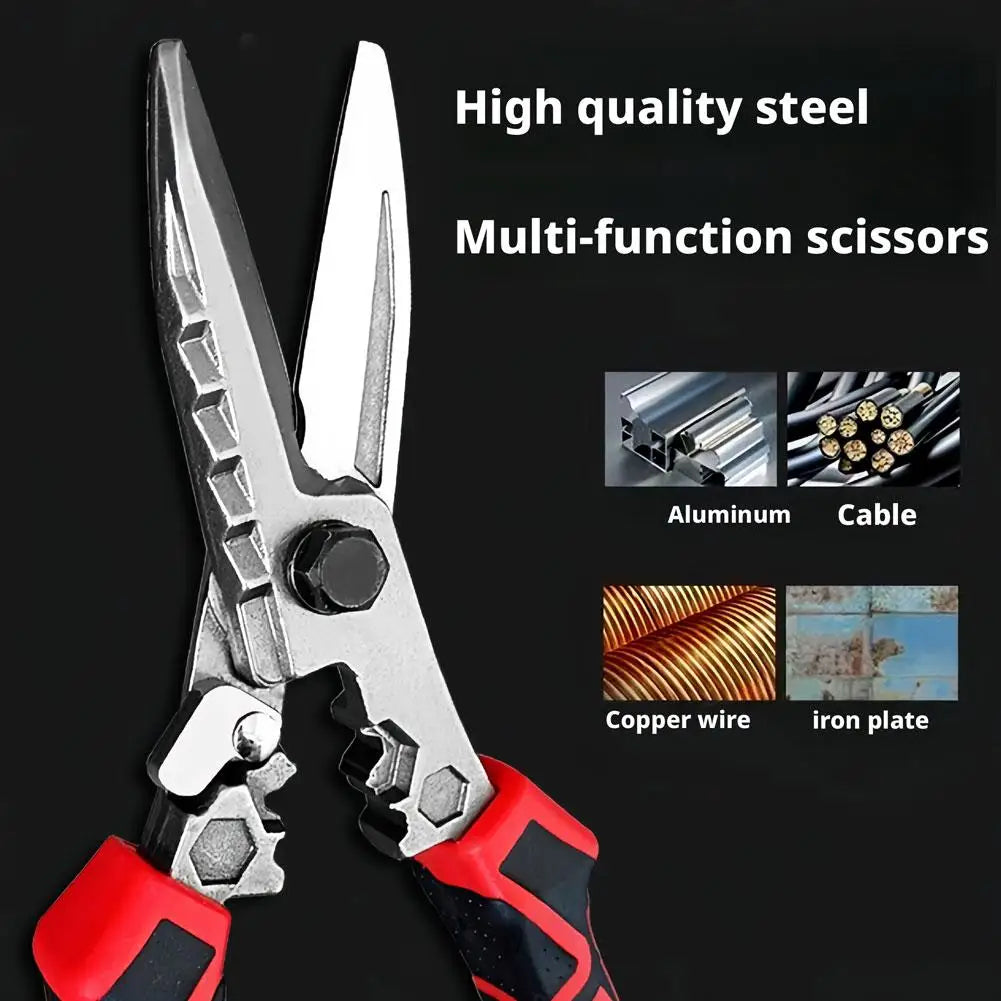 1Pc Multi-Functional Electrician Scissors, Crimping Wire Cutting Tool with Wrench Function for Metal Sheet and Cable Cutting