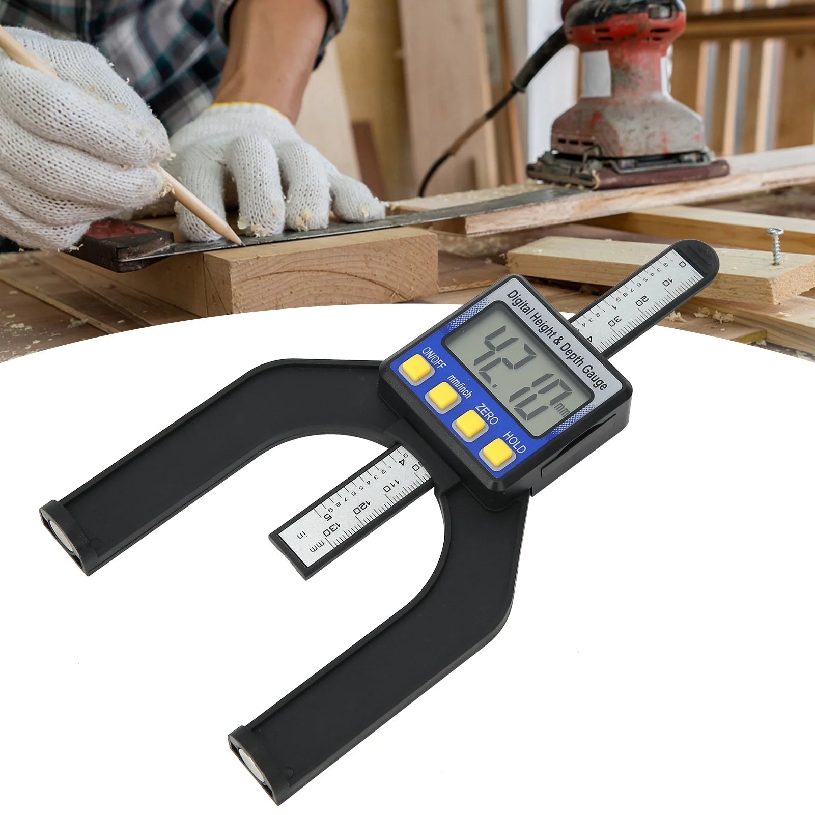 Digital Height Meter Magnetic Depth Gage Electronic Height Depth Gauge Digital Display Woodworking Ruler Measure Tool 0‑80mm