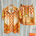 Gradient Leisure vacation two-piece set Summer mens shirt set men's matching sets menswear clothing Two piece shorts shirt sets