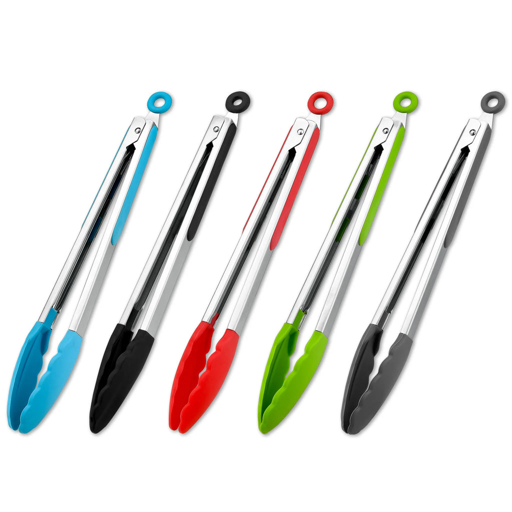 7/9/12inch Silicone Kitchen BBQ Tongs Stainless Steel Locking Cooking Tongs with Silicone Tips Non-Slip Food Tongs for Cooking