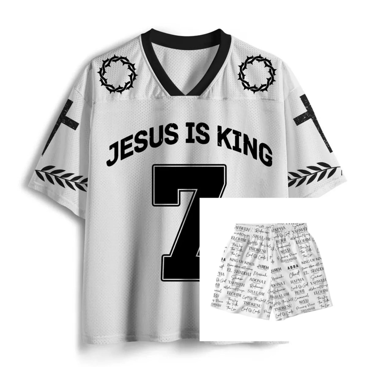 Jesus Is King Christian Streetwear Classic American Football Style Jersey & Athletic Shorts Set Summer Men's Casual T-Shirt Set