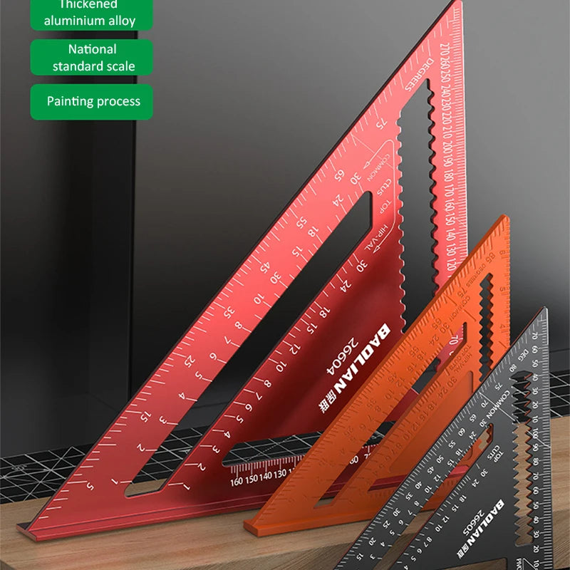 7/12Inch Triangle Ruler High-Precision 90 Degree Woodworking Angle Ruler Metric and Imperial Aluminium Alloy Woodworking Tools