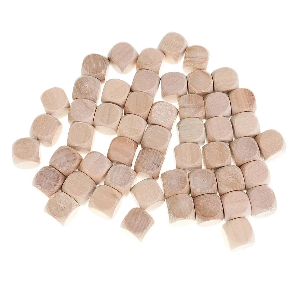 MagiDeal 50Pcs/Lot Wood Blank Dice 16mm Game Dice for DIY Decor Craft Projects Table Card Role Playing Games D&D DND MTG Toys