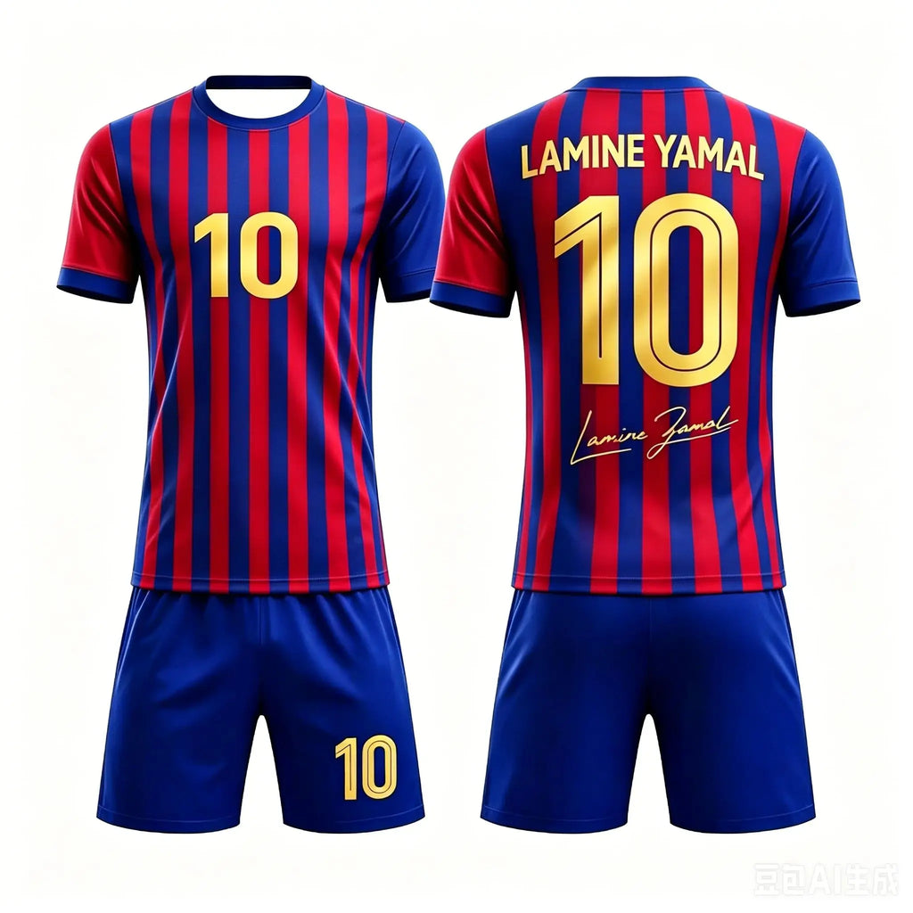 Fashion New Yamal No.10 3D Breathable Football Summer Children's Adult T-shirt Shorts Loose Set Parent Child Clothing