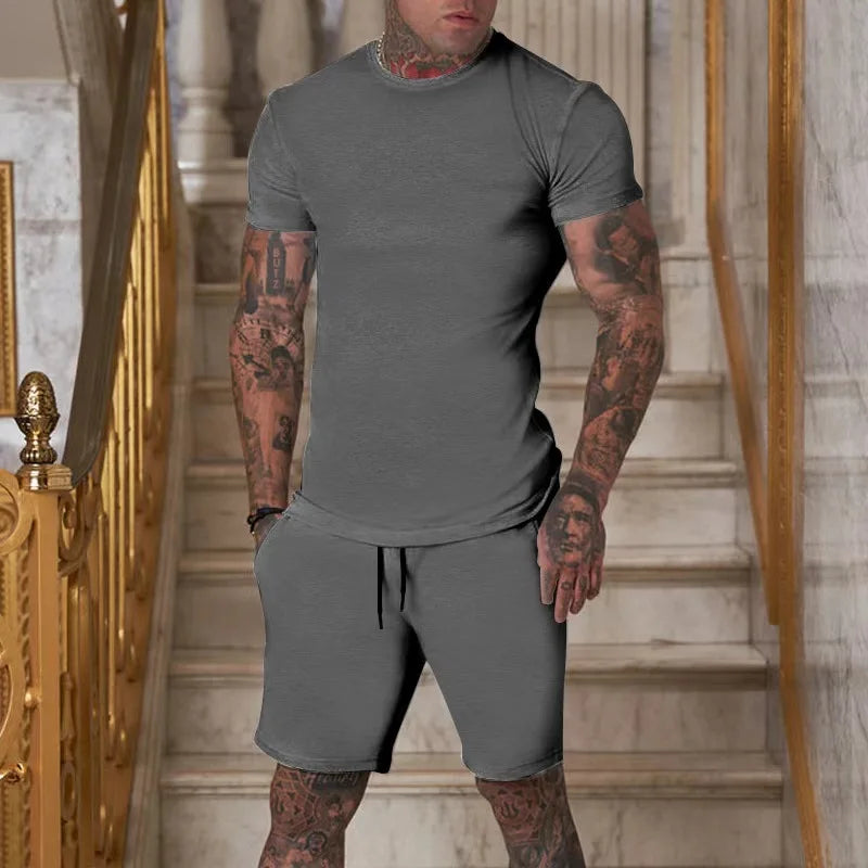 2026 Fashionable and casual summer outdoor sports suit men's breathable T-shirt shorts casual and fashionable two-piece set