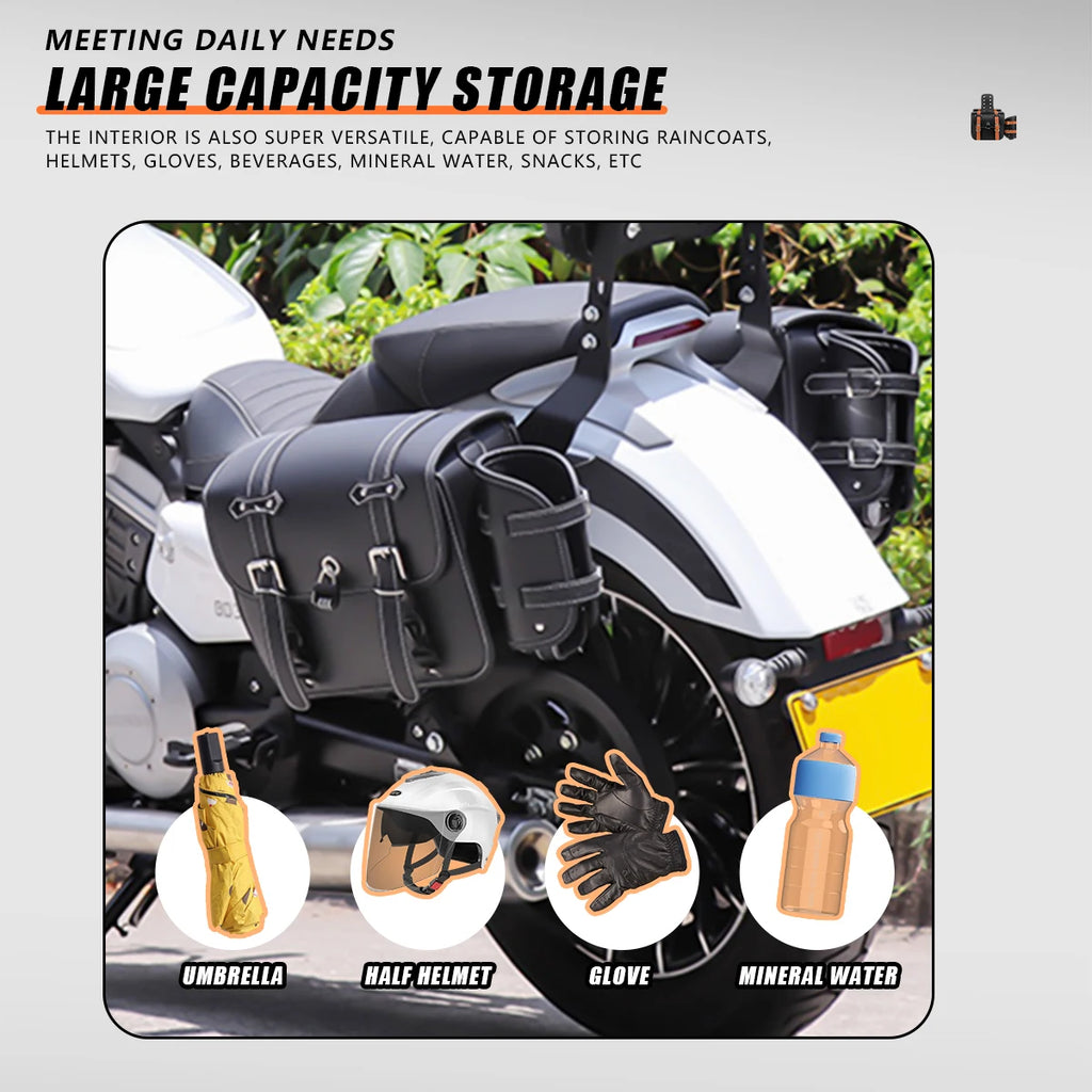 Retro Fashion Motorcycle Saddle Bags Pouch Storage Case Side Luggage Tank Suitcase Waterproof PU Leather Motorbike Accessories