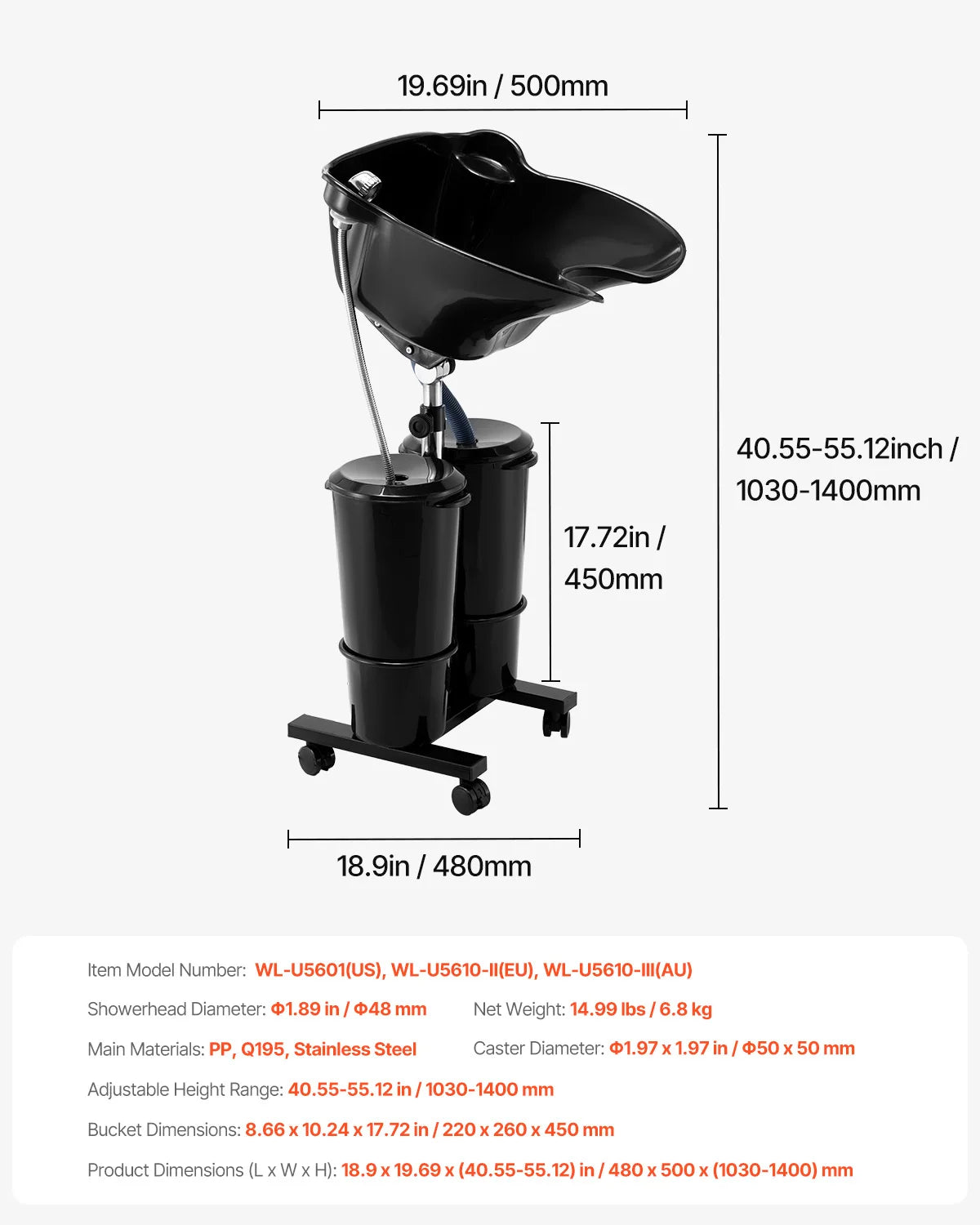 SucceBuy Portable Shampoo Bowl Shampoo Sink for Washing Hair with Electric Pump Height and Angle Adjustable for Home Salon Use