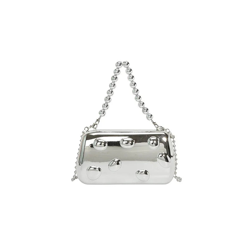 Personalized acrylic egg box bag 2026 new fashion glossy dinner bag women's beaded handbag