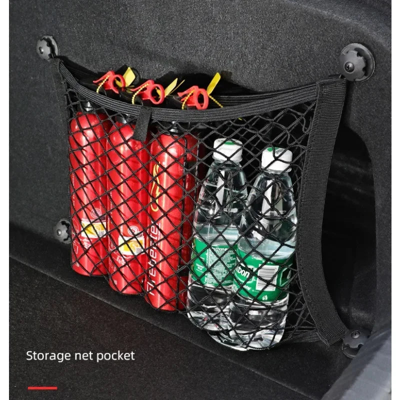 1pc 45 * 25cm Car Trunk Screw Fixed Side Mesh Pocket Strong Elasticity Storage Flat Net  Practical Side Edging Refit Interior CN