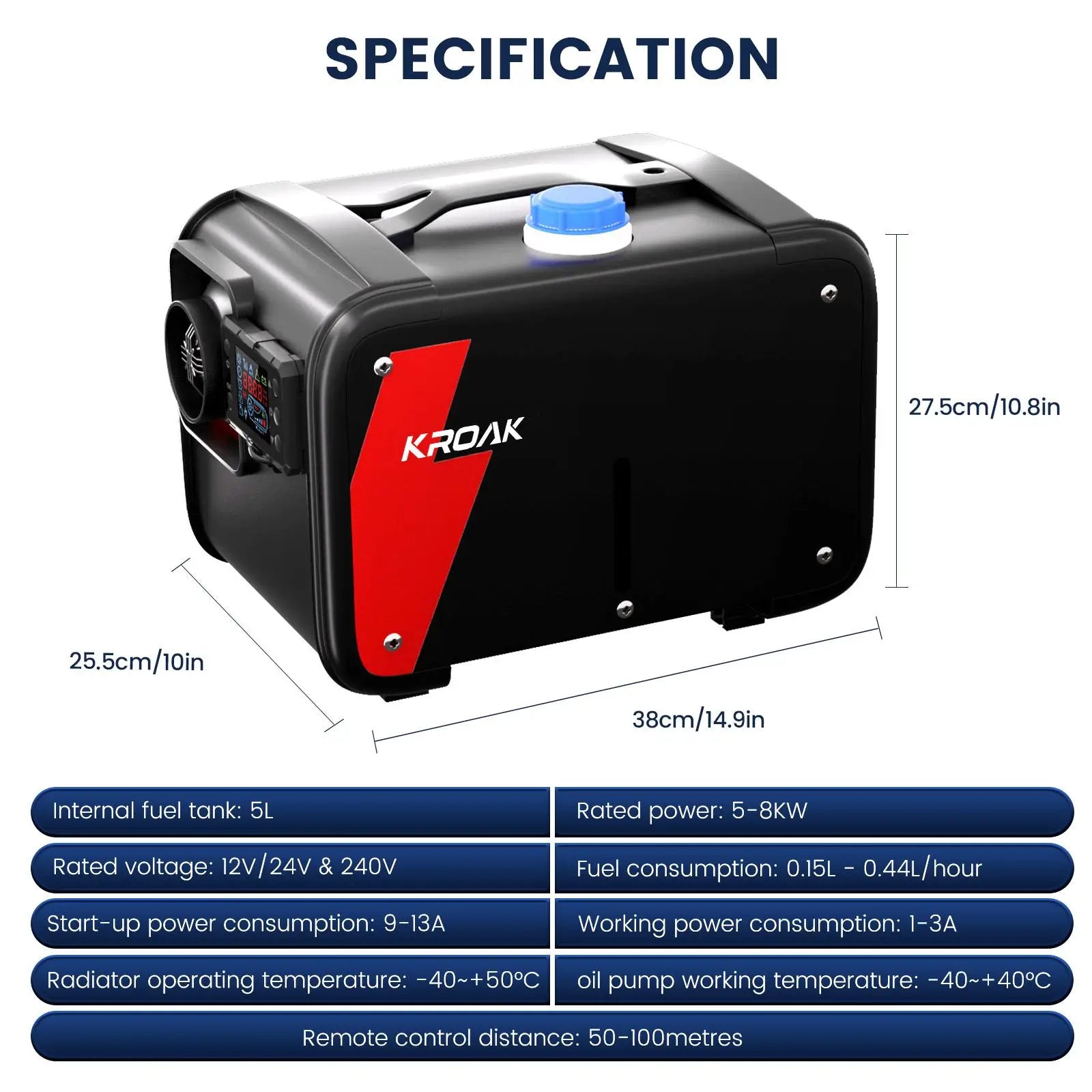Hcalory Upgraded Portable All-in-one Diesel Heater 5-8KW 12V bluetooh Car Parking Heater with Remote Control and LCD Monitor