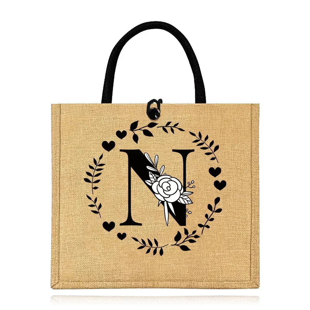 Flax Bag Fastener Handbag Organizer Storage Jute Tote Bags Imitation Cotton Women Valise Portable Garland Letter Printing Series