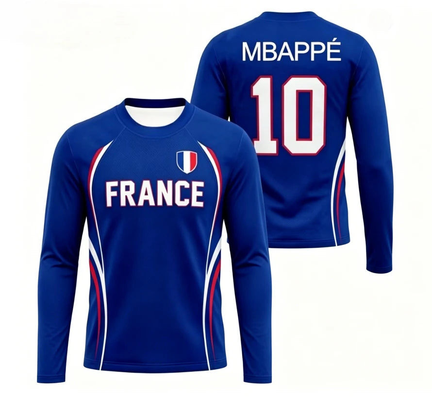 2026 round neck long sleeved T-shirt for men and women, breathable and quick drying 3D printed jersey for sports training
