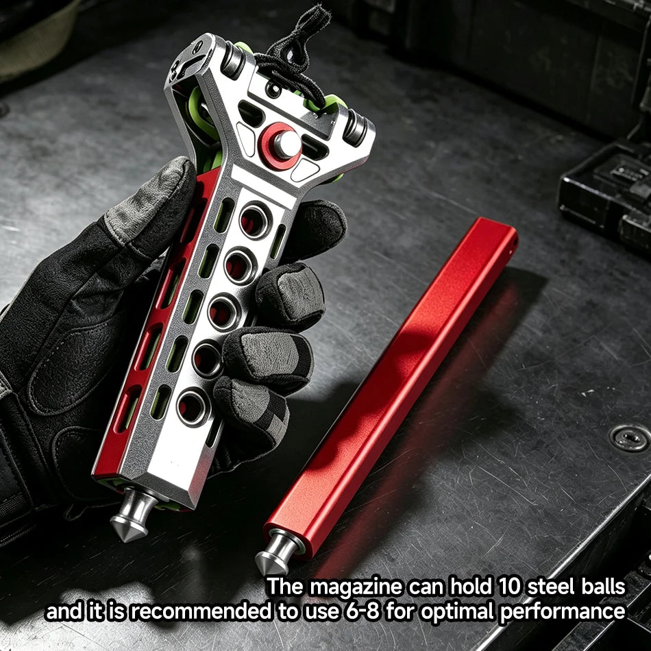 8-round Rapid Fire CNC Aluminum Slingshot with Automatic Magnetic Suction for Outdoor Hunting and Shooting Competition