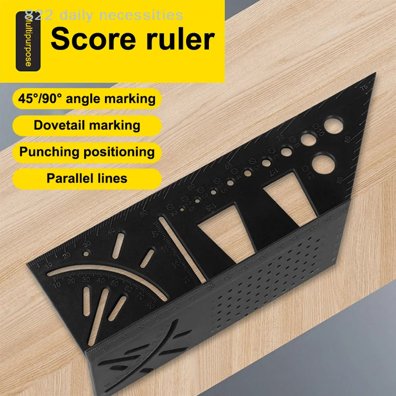 Multifunctional Locate Carpenter Angle Ruler 3D Miter Angle Measuring Tool Perforated Positioning Ruler 45 90 Degree Lines Ruler