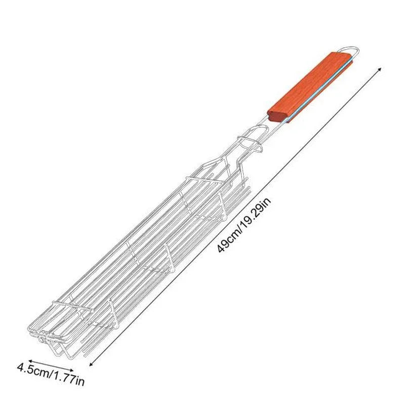 1pc Portable BBQ Grilling Basket Stainless Steel Nonstick  Mesh for Meat Vegetable Hamburger Barbecue Tool