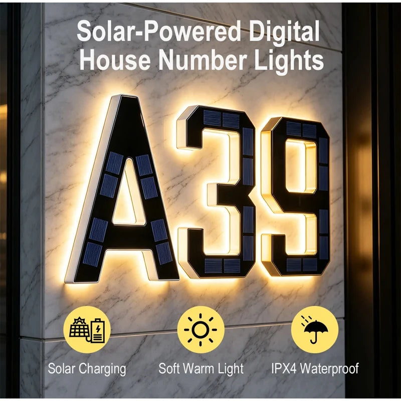 Outdoor Solar House Number Light 12CM LED Address Sign Light Sensor Door Plate for Home Yard Wall Decoration Use Set Kit Supply