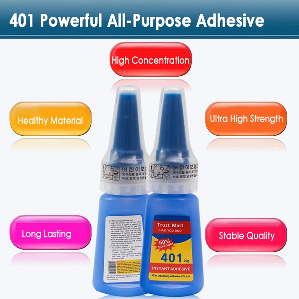 401 Glue Instant Fast Adhesive 20ML Bottle Stronger Super Glue Multi-Purpose Fix HOT Super Strong Liquid Colorless Adhesive Glue
