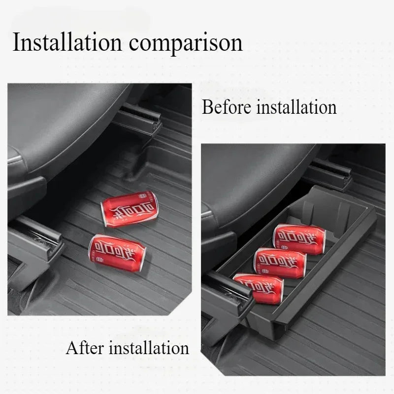 For Tesla Cybertruck 2026 Storage Box Under Front Seats Drawer-type Storage Box Seat Hidden Storage Box Car Interior Accessories