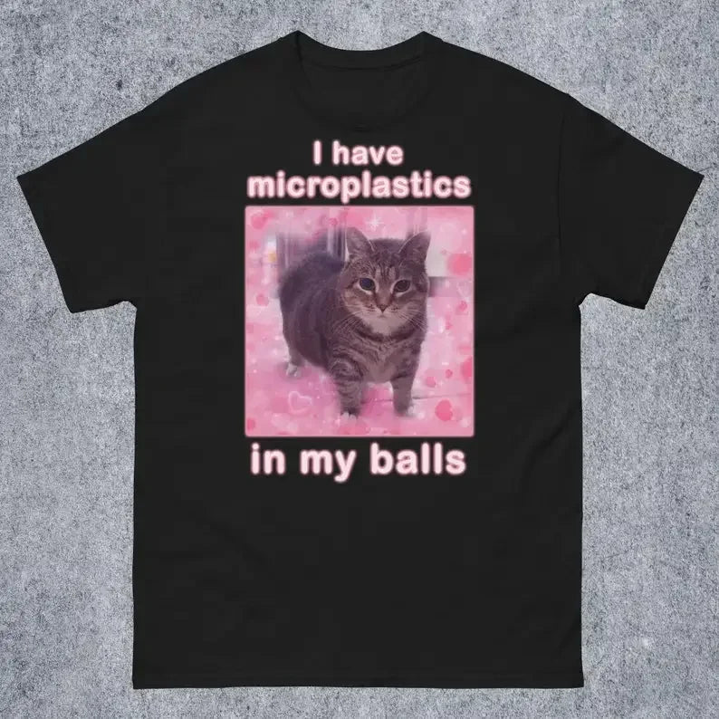 T-shirt Gift for Woman Ironic Cats Shirt Stupid Silly Gifts Goofy Ahh Cat Tee I Have Microplastics in My Balls Funny Cat Meme