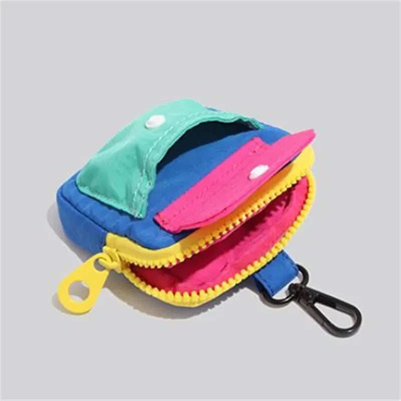 Vibrant Color Block Mini Pouch Multi-Functional Keychain Bag for Earbuds, Coins & Cards Small Storage with Durable Fabric Zipper