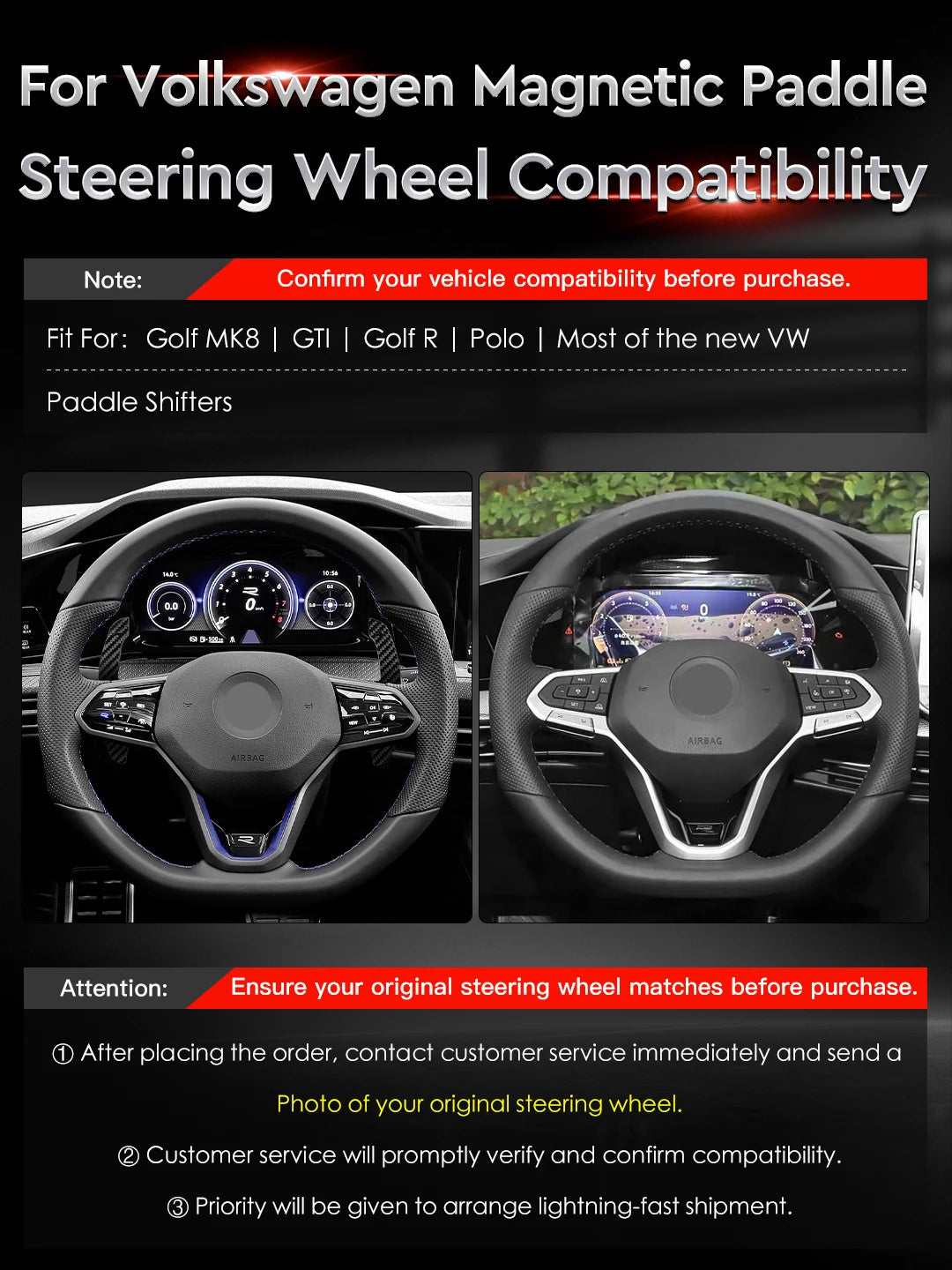 OHC Carbon Fiber Magnetic Paddle Shifters For Volkswagen VW Golf 8 MK8 GTI R R line 2021 2022 2023 2024 2025