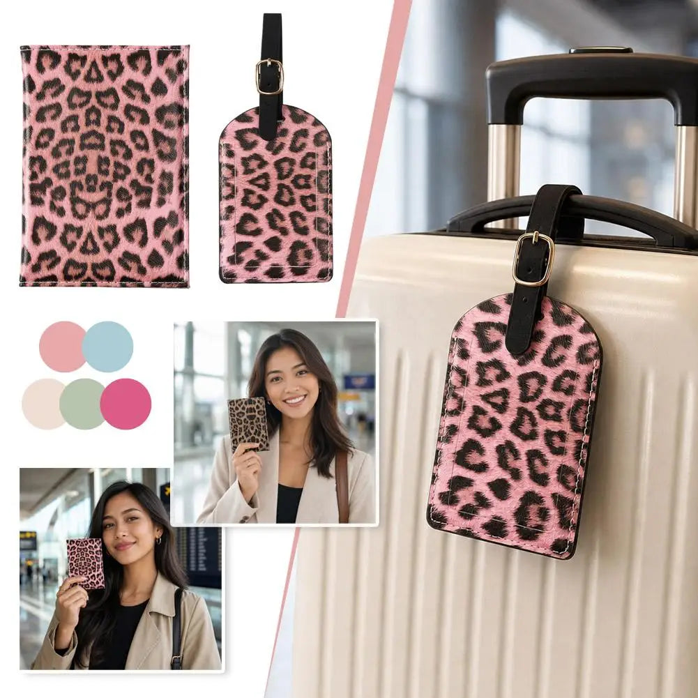 Leopard Print PU Leather Passport Cover Holder  Travel Accessories Set Slim Wallet Ultra-thin Cardholder Pouch ID Card Slot