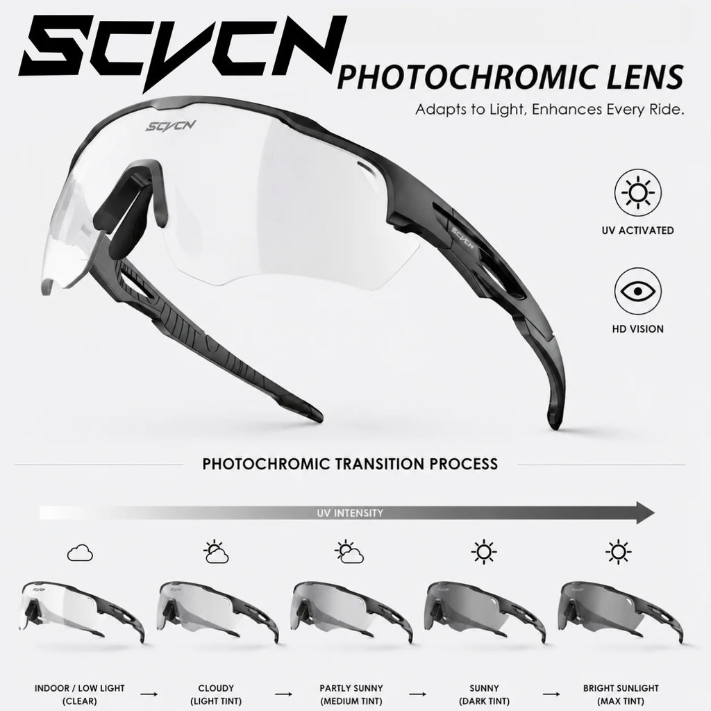 2026 SCVCN New Photochromic Hiking Eyewear Cycling Sunglasses Fashion MTB Glasses Bicycle UV400 Cycle Bike Goggles for Men Women