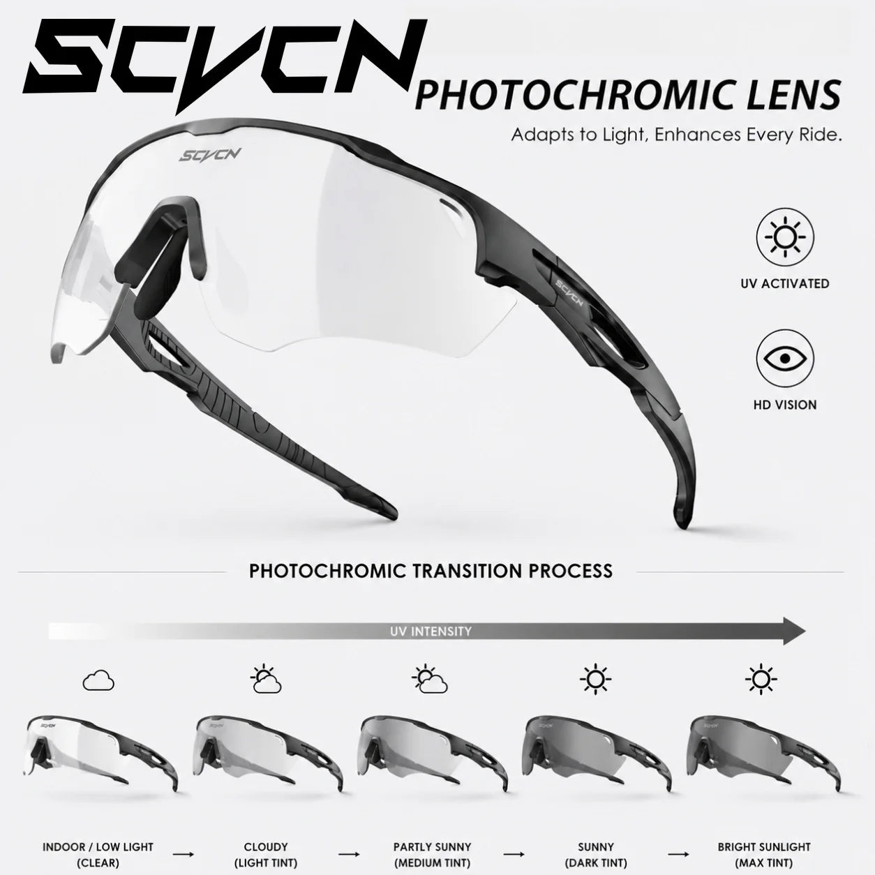 2026 SCVCN New Photochromic Hiking Eyewear Cycling Sunglasses Fashion MTB Glasses Bicycle UV400 Cycle Bike Goggles for Men Women