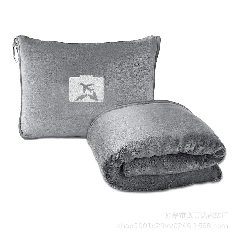 New Portable Airplane Travel Blanket Folding Storage Autumn Winter Nap Cover Blankets Solid Color Warm Picnic Flannel Blanket