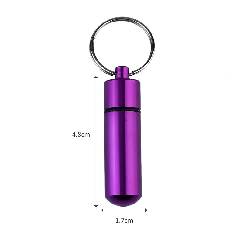 Portable Aluminum Alloy Waterproof Pill Medicine Storage Case Holder Container Capsule First Aid Key Ring Keychain Outdoor Tool