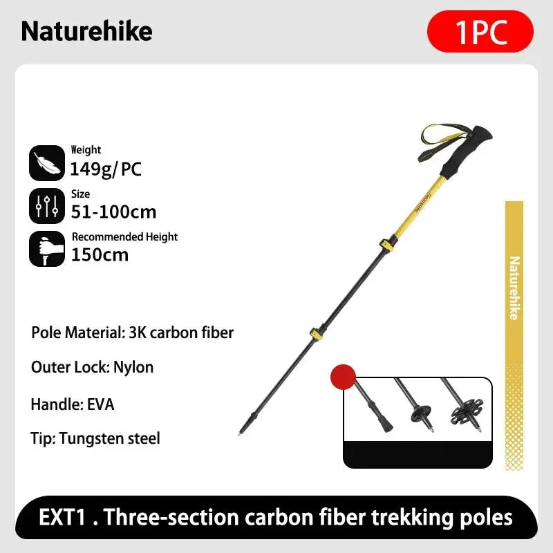 Naturehike 3-section Carbon Fiber Hiking Poles Ultralight Telescopic Trekking Poles Outdoor Hiking Camping Walking Stick