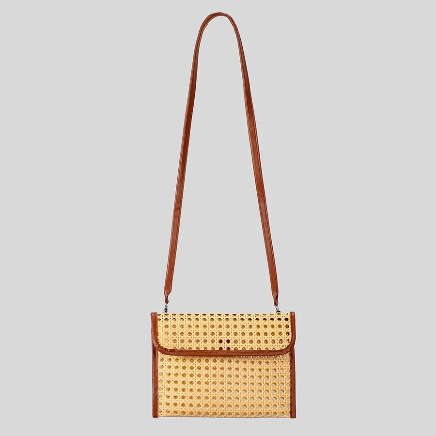 Fashion Imation Rattan Hollow Clutch Bag for Women Woven Shoulder Crossbody Bags Casual Summer Beach Bag 2025