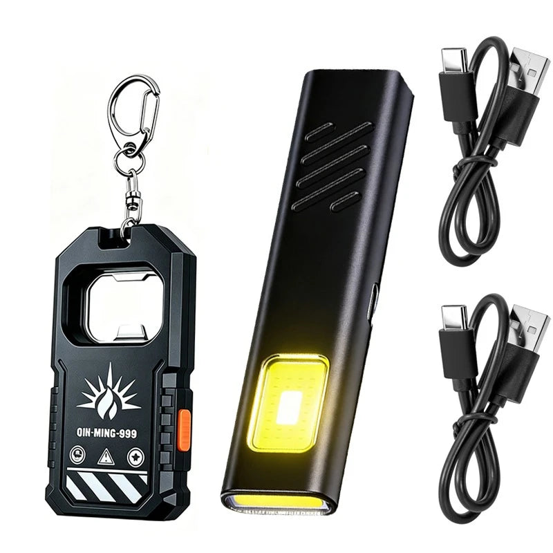 COB Keychain Light LED Flashlight USB-C Rechargeable Mini Handheld Flashlight Work Light with Bottle Opener for Outdoor Camping