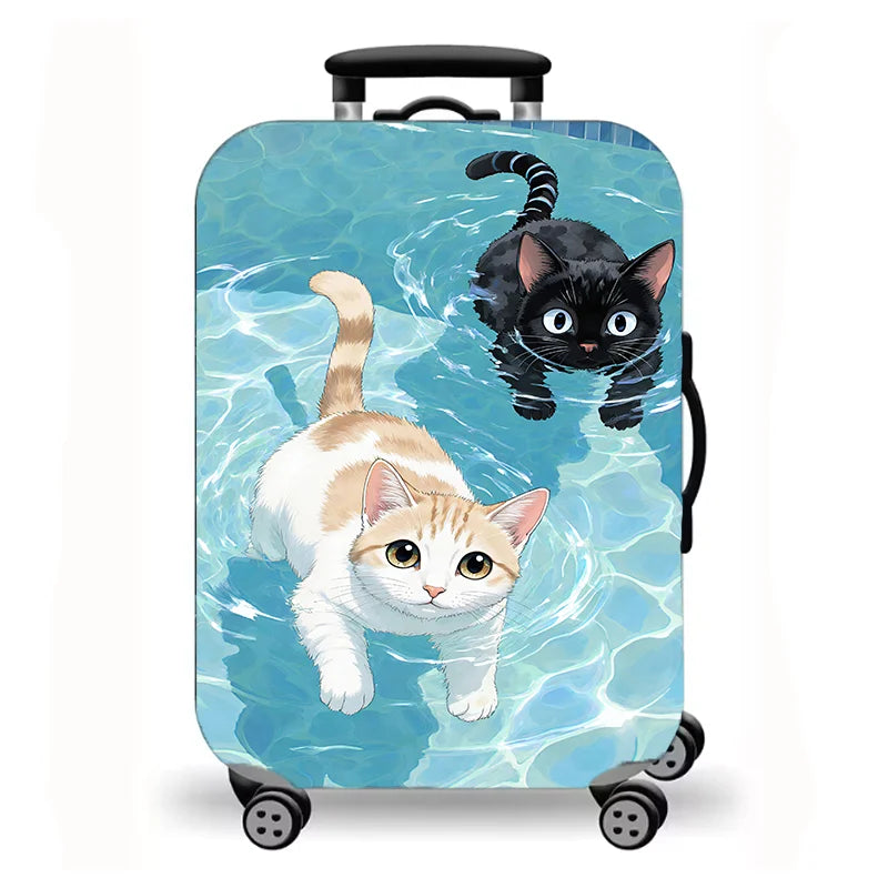 Luggage Cover, Cute Cat Kitten Floral Starry Night Print Stretch Suitcase Protector, Washable Anti-Scratch Travel Baggage Cover