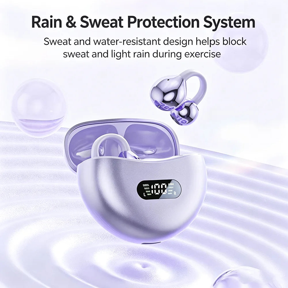 KEBIDUMEI Open Ear Bluetooth 5.4 Earphones Ear Clip Wireless Earbuds ENC Sports Noise Cancelling Headsets LED Display Headphones
