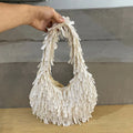 Women Round Bead Bracelet Tassel Underarm Designer Bag Shiny Rhinestone Purses
